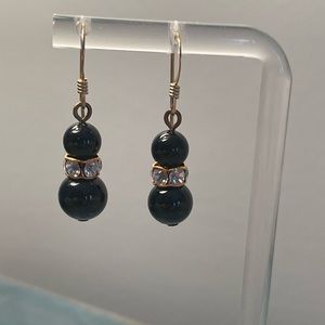 BLACK AND CRYSTAL BEAD DROP EARRINGS